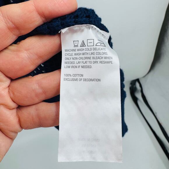 Joan Rivers Open Knit American Flat Cotton Cardigan Navy Blue Size L Large - Picture 5 of 7